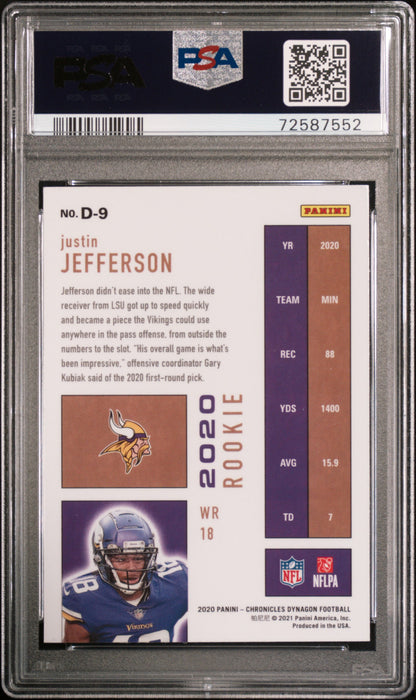 Graded 2020 Panini Chronicles Justin Jefferson #D9 Dynagon Rookies RC Football Card PSA 10 Gem Mint