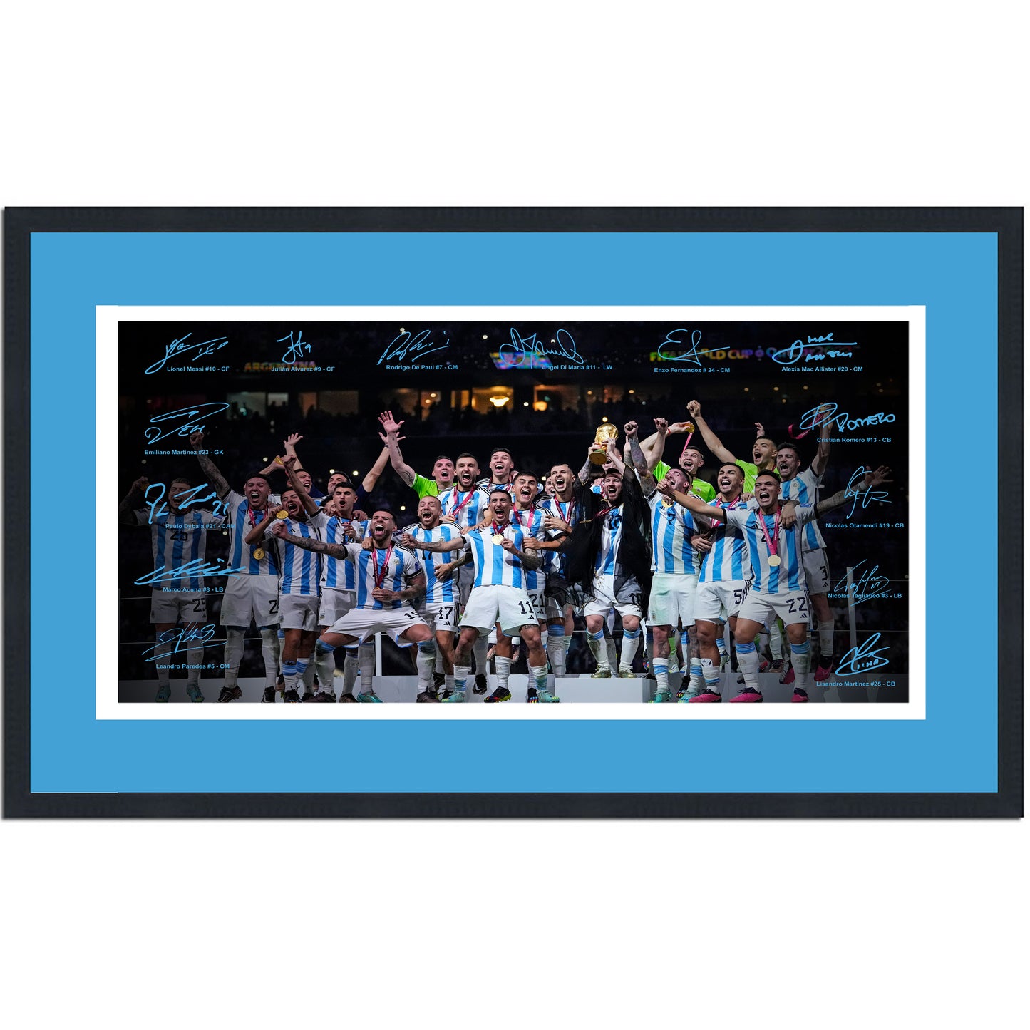 Framed Argentina World Cup Champions 2023 Facsimile Signature Team Auto 16x24 Soccer Photo