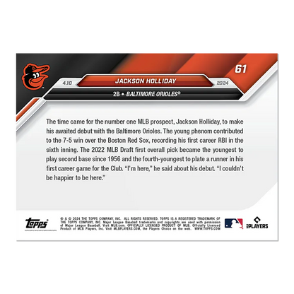2024 Topps Now Jackson Holliday #61 Rookie RC Baseball Card