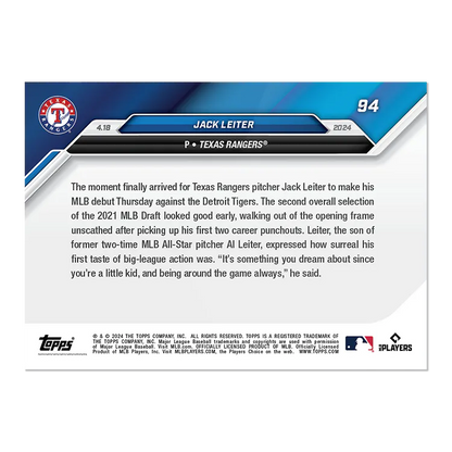 2024 Topps Now Jack Leiter #94 Rookie RC Baseball Card