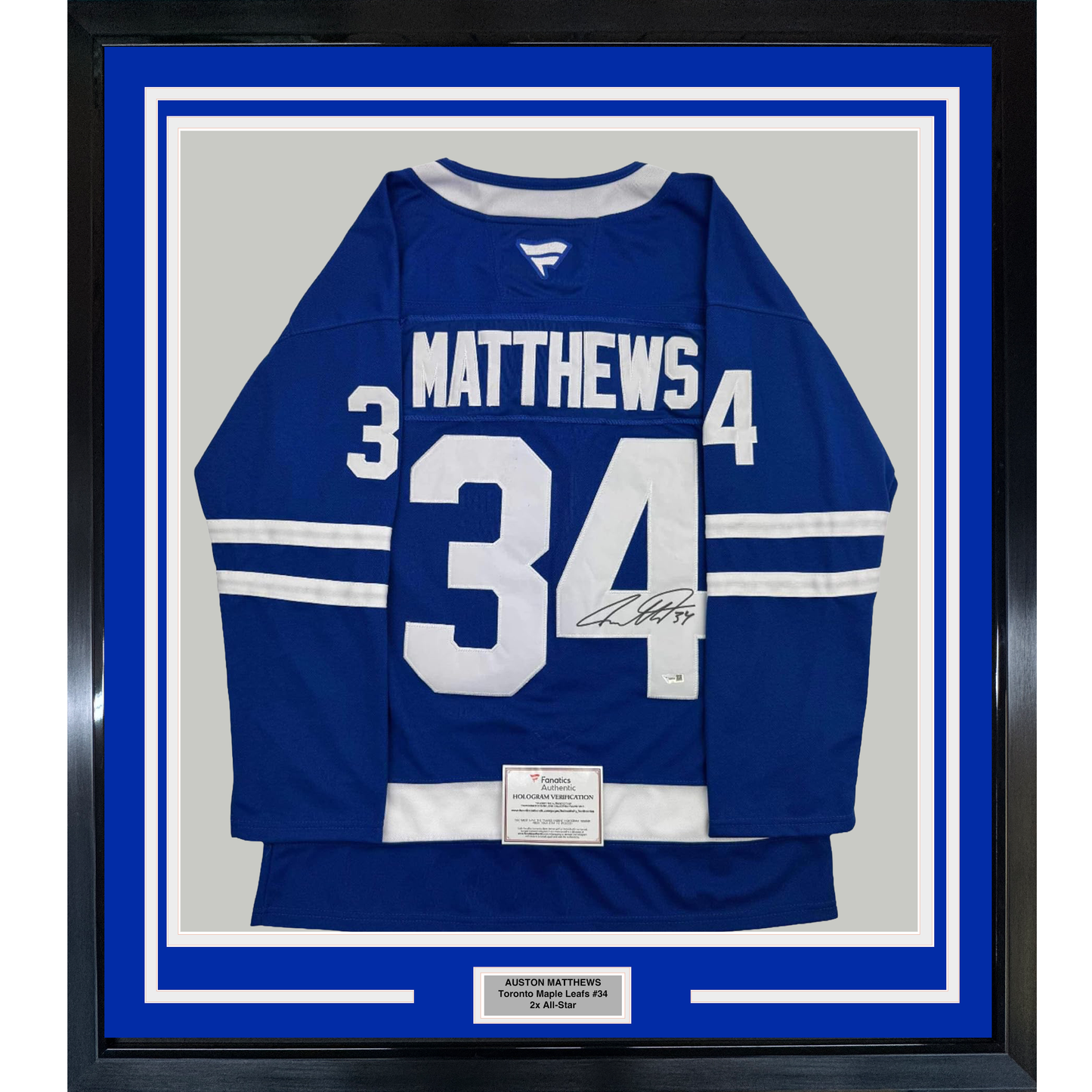 Framed Autographed/Signed Auston Matthews 35x39 Toronto Maple Leafs Authentic Blue Hockey Jersey Fanatics COA