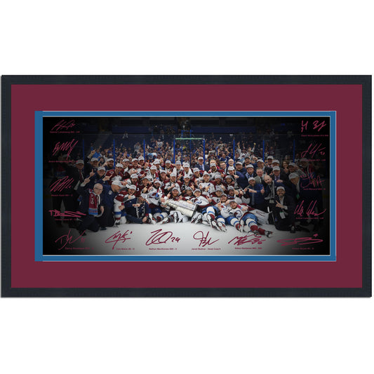 Framed Colorado Avalanche 2022 NHL Champions Facsimile Signature Team Auto 16x24 Hockey Photo