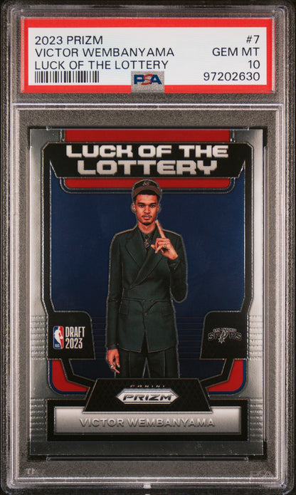 Graded 2023 Panini Prizm Victor Wembanyama #7 Luck of the Lottery Rookie RC Basketball Card PSA 10 Gem Mint
