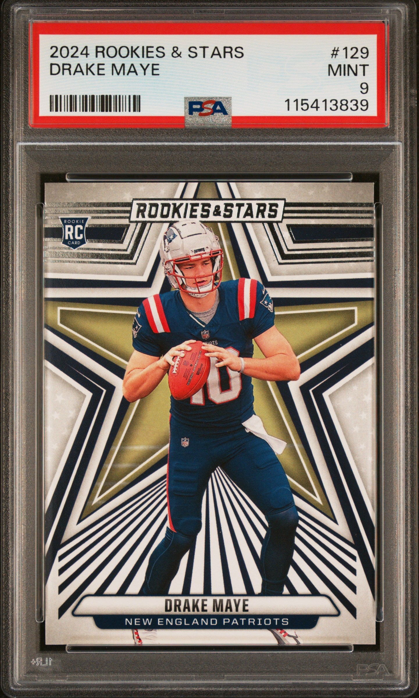 Graded 2024 Panini Rookies & Stars Drake Maye #129 Rookie RC Football Card PSA 9 Mint