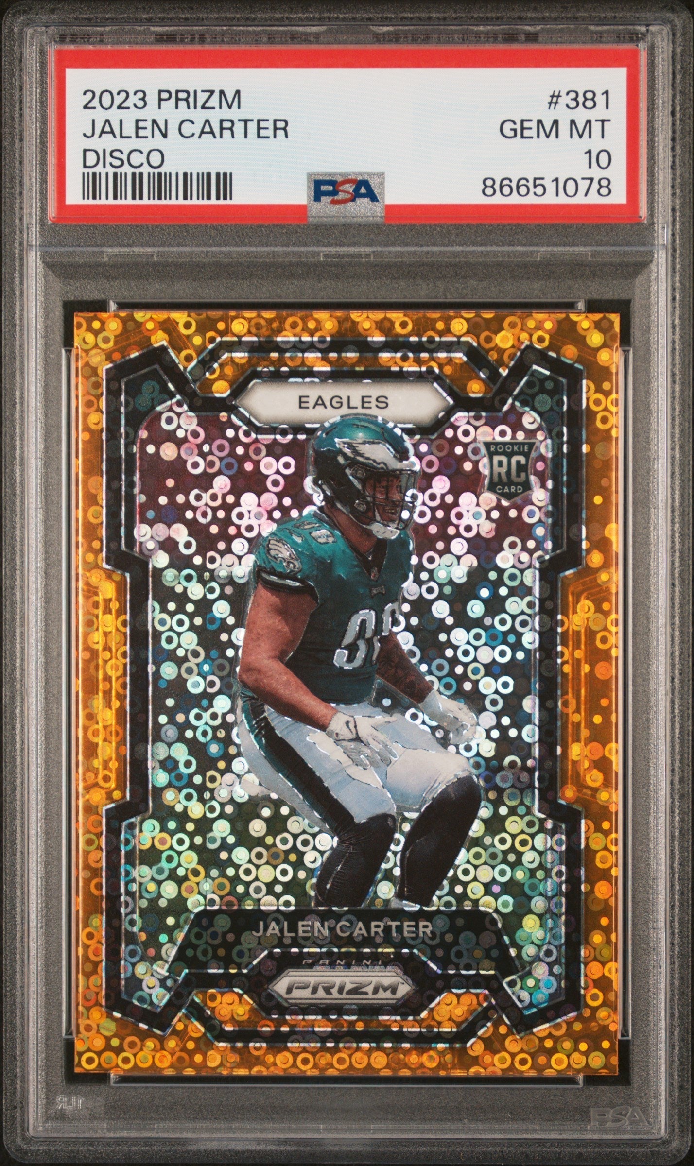 Graded 2023 Panini Prizm Jalen Carter #381 Disco Rookie RC Football Card PSA 10 Gem Mint