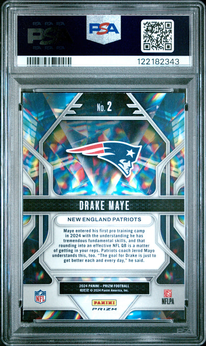 Graded 2024 Panini Prizm Drake Maye #2 Prizmatic Green Prizm Rookie RC Football Card PSA 10 Gem Mint