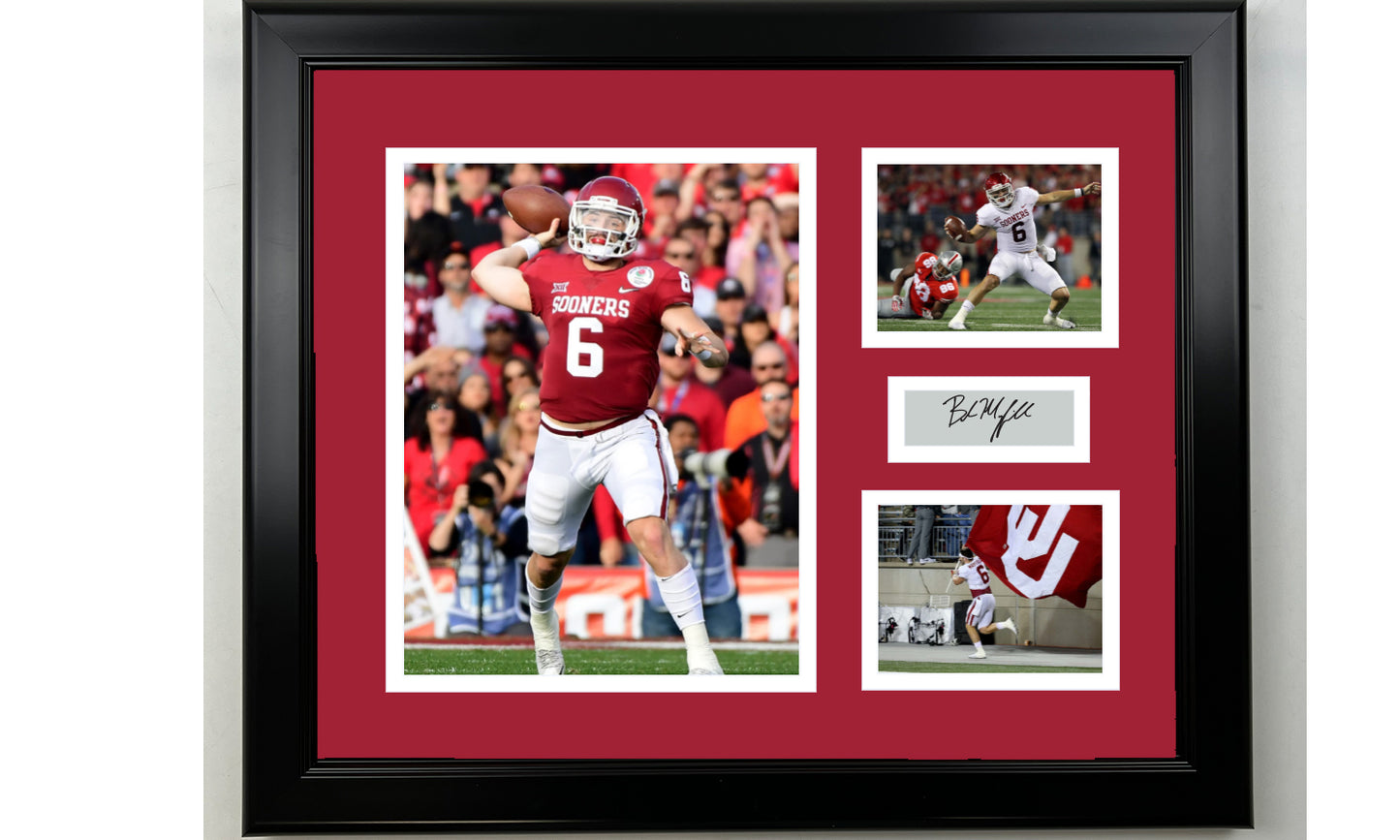Framed Baker Mayfield Oklahoma Sooners Facsimile Laser Engraved Signature NCAA Football 14x11 3 Photo Collage