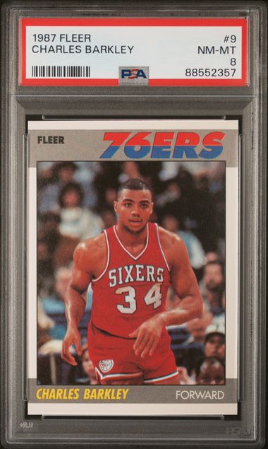 Graded 1987 Fleer Charles Barkley #9 2nd Year Basketball Card PSA 8 NM-MT