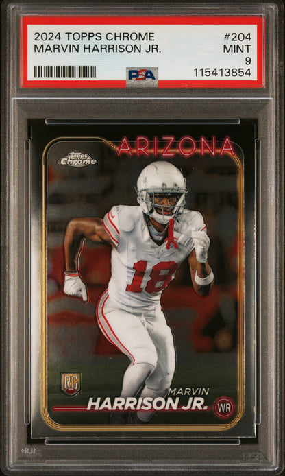 Graded 2024 Topps Chrome Marvin Harrison Jr #204 Rookie RC Football Card PSA 9 Mint