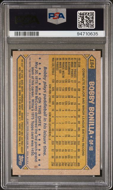 Graded 1987 Topps Bobby Bonilla #184 Rookie RC Baseball Card PSA 10 Gem Mint