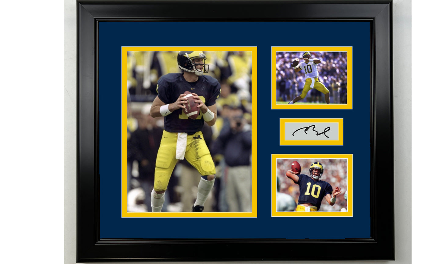 Framed Tom Brady Michigan Wolverines Facsimile Laser Engraved Signature Football 14x11 3 Photo Collage