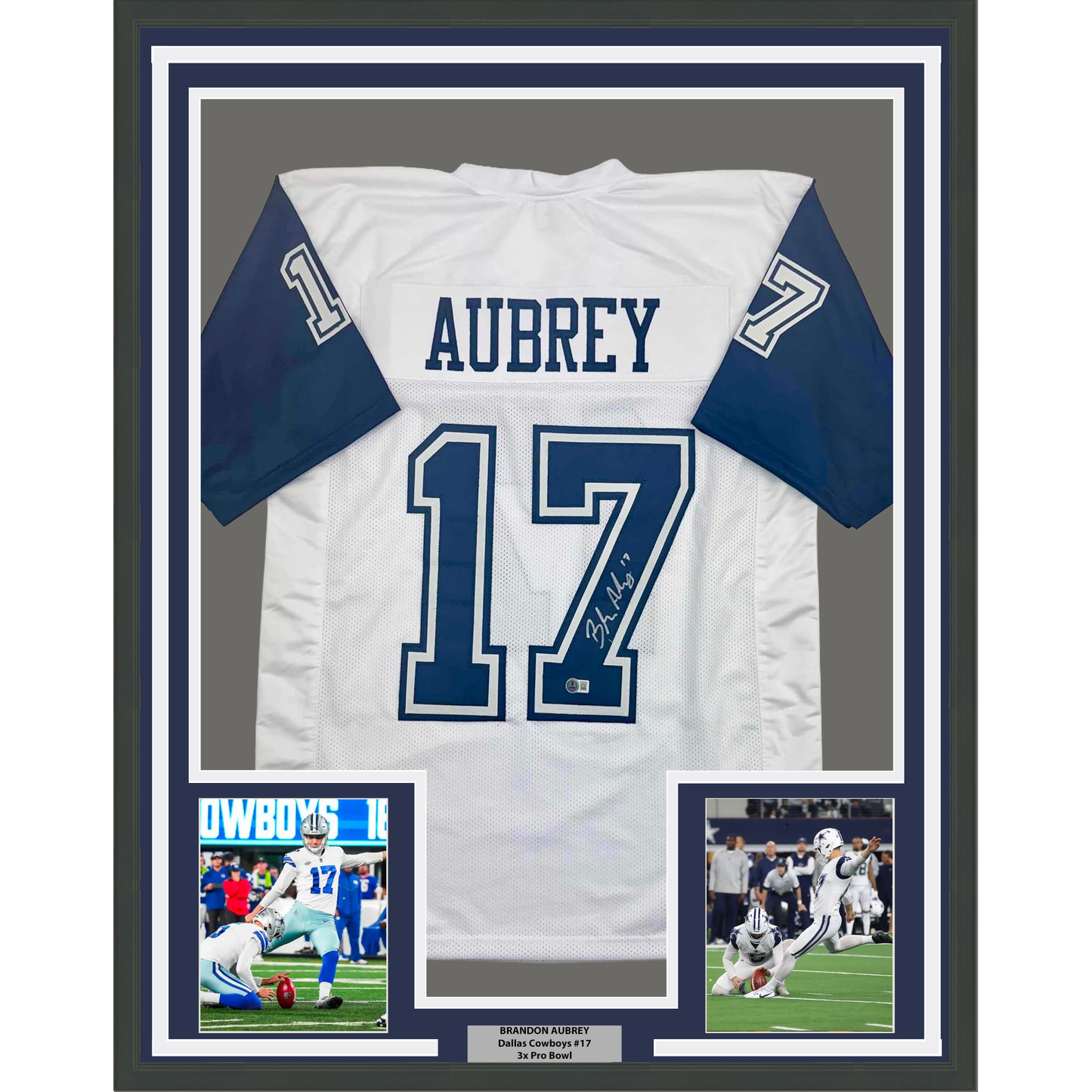 Framed Autographed/Signed Brandon Aubrey 35x39 Dallas Color Rush Football Jersey Beckett BAS COA