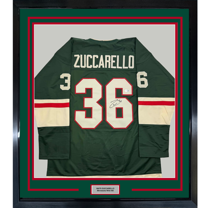 Framed Autographed/Signed Mats Zuccarello 35x39 Minnesota Green Hockey Jersey Beckett BAS COA