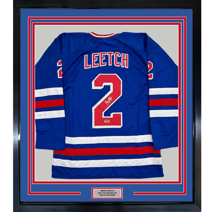 Framed Facsimile Autographed Brian Leetch 35x39 New York Blue Reprint Laser Auto Hockey Jersey