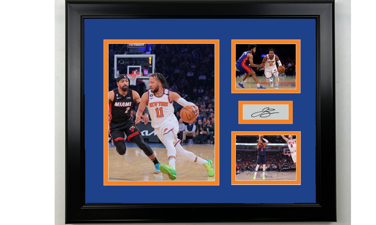 Framed Jalen Brunson New York Knicks Facsimile Laser Engraved Signature Basketball 14x11 3 Photo Collage