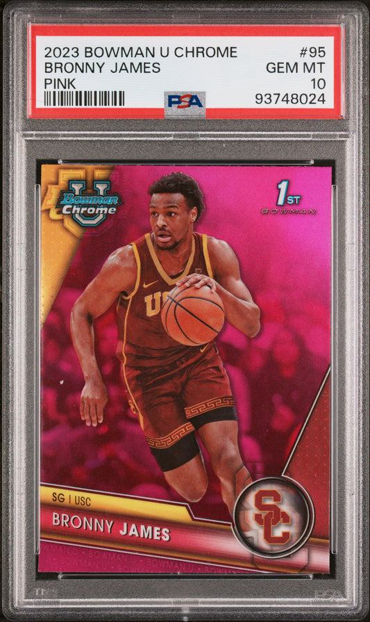 Graded 2023 Topps Bowman U Chrome Bronny James #95 Pink Rookie RC Basketball Card PSA 10 Gem Mint