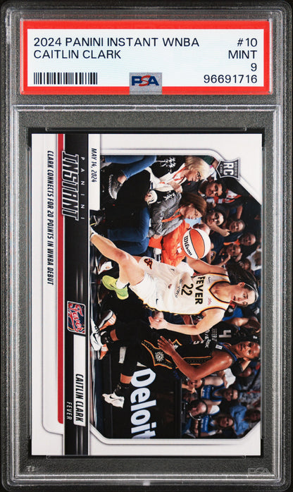 Graded 2024 Panini Instant WNBA Caitlin Clark #10 Rookie RC Basketball Card PSA 9 Mint