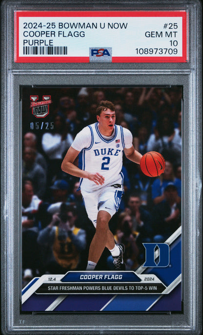 Graded 2024 Topps Bowman U Now Cooper Flagg #25 Purple /25 Rookie RC Basketball Card PSA 10 Gem Mint