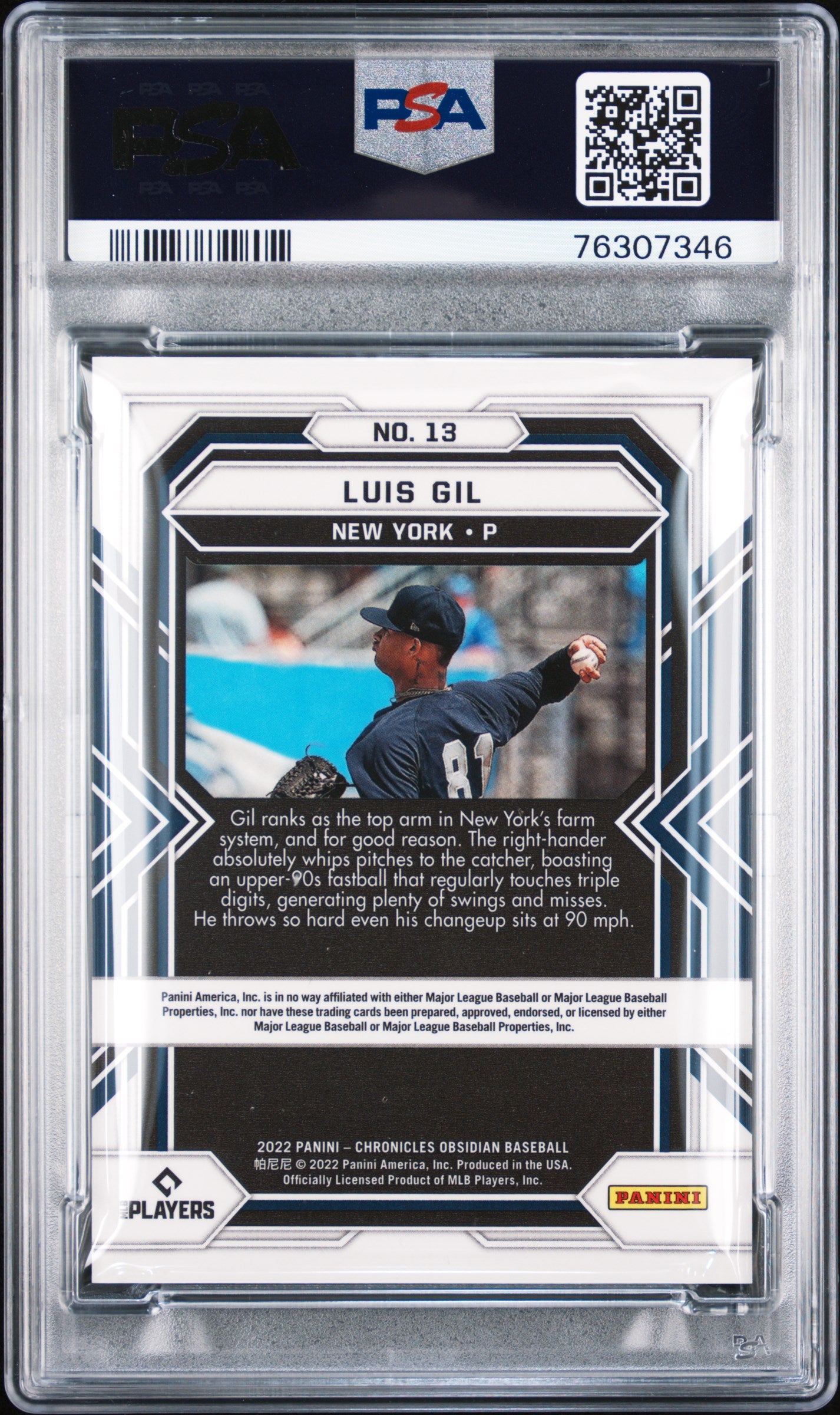 Graded 2022 Panini Chronicles Luis Gil #13 Obsidian Rookie RC Baseball Card PSA 10 Gem Mint