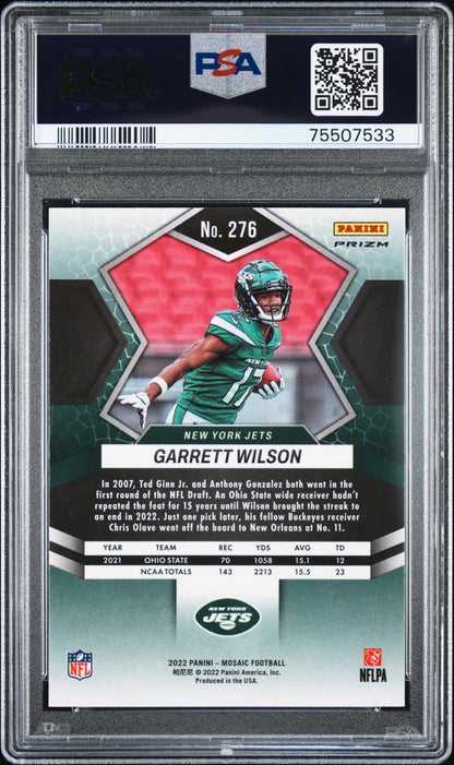 Graded 2022 Panini Mosaic Garrett Wilson #276 Green Mosaic Rookie RC Football Card PSA 10 Gem Mint