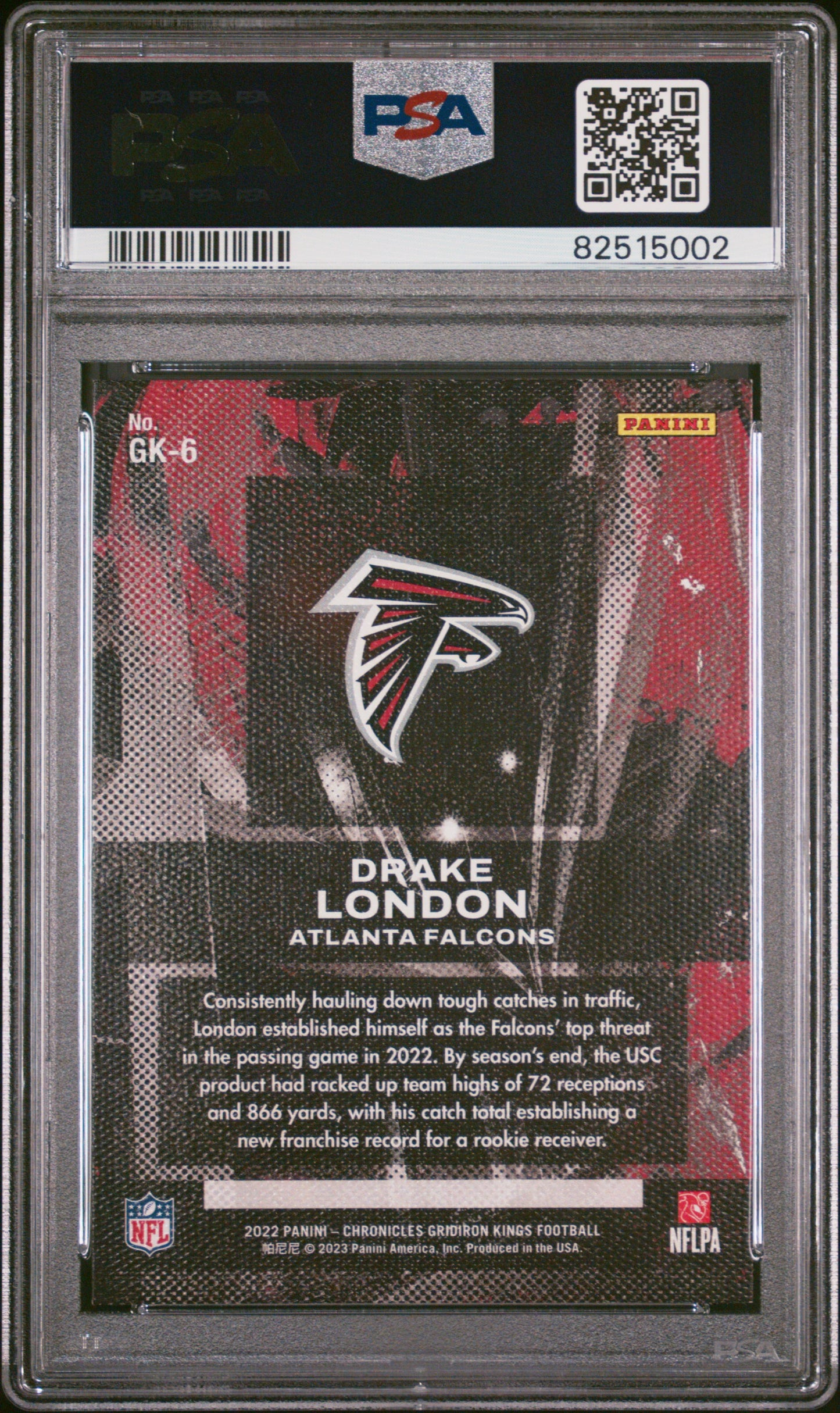 Graded 2022 Panini Chronicles Drake London #GK6 Gridiron Kings Rookie RC Football Card PSA 10 Gem Mint