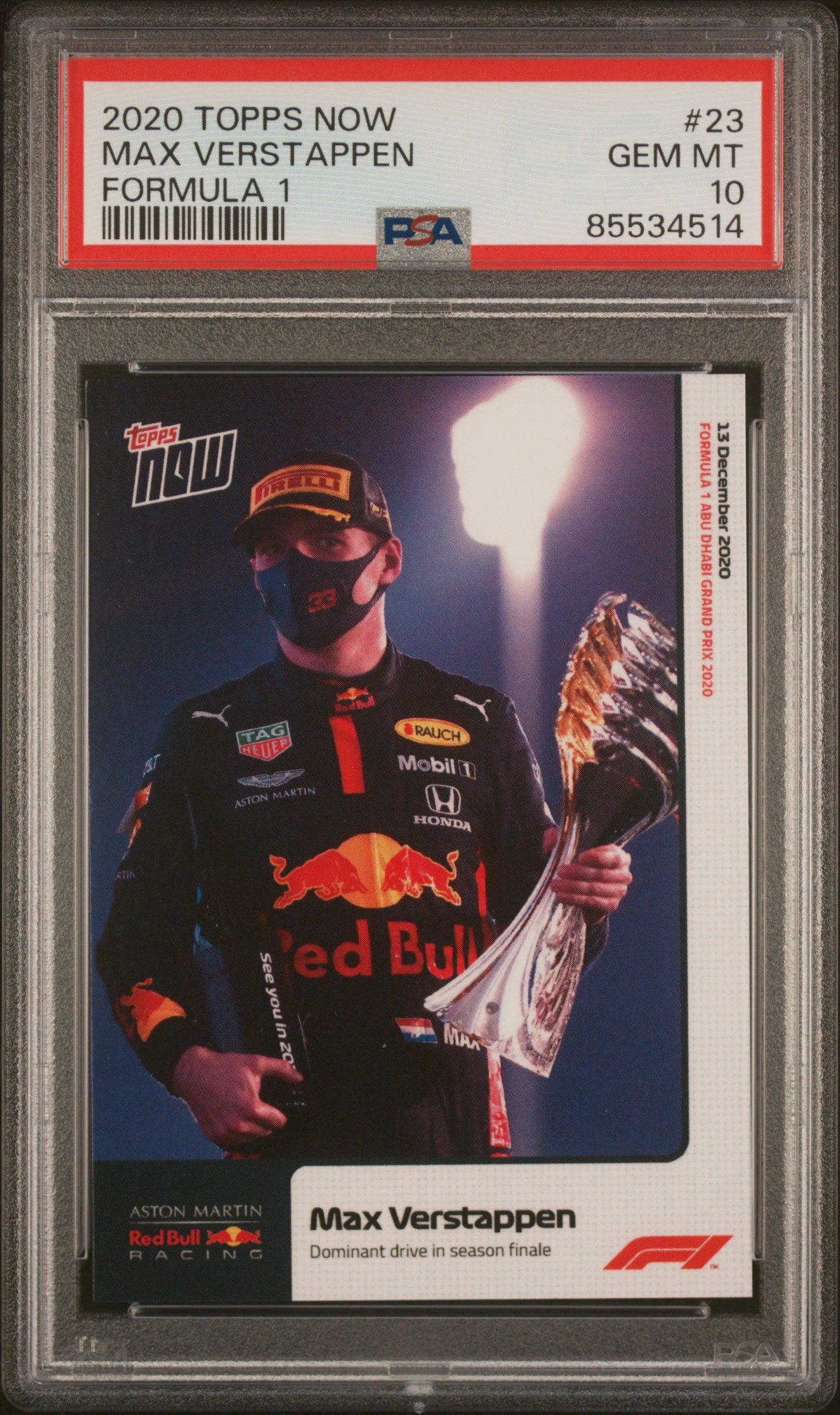 Graded 2020 Topps Now Max Verstappen #23 Formula 1 F1 Racing Card PSA 10 Gem Mint