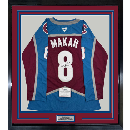 Framed Autographed/Signed Cale Makar 35x39 Colorado Avs Avalanche Maroon Authentic Hockey Jersey Fanatics COA