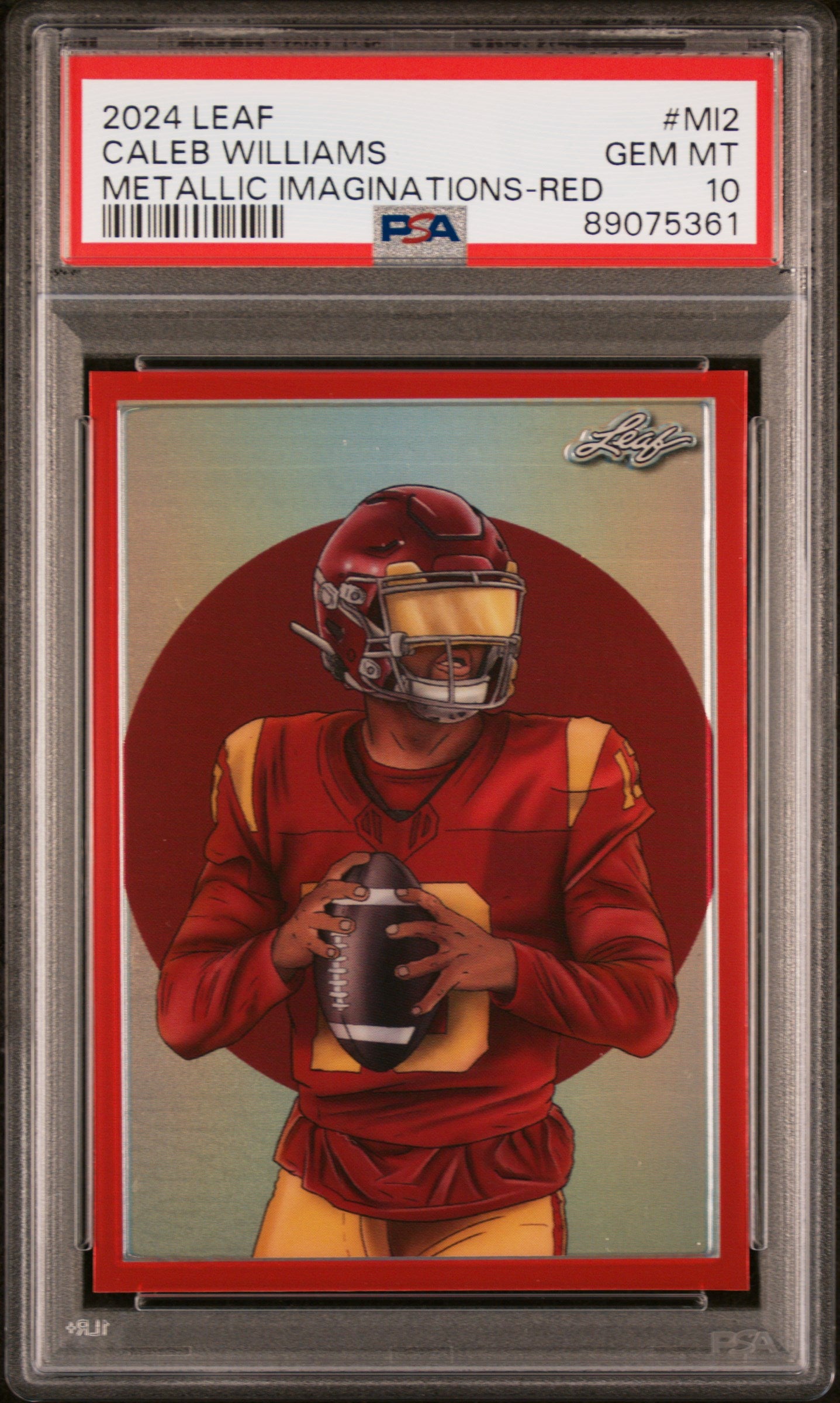 Graded 2024 Leaf Caleb Williams #MI2 Metallic Imaginations Red #/199 Rookie RC Football Card PSA 10 Gem Mint