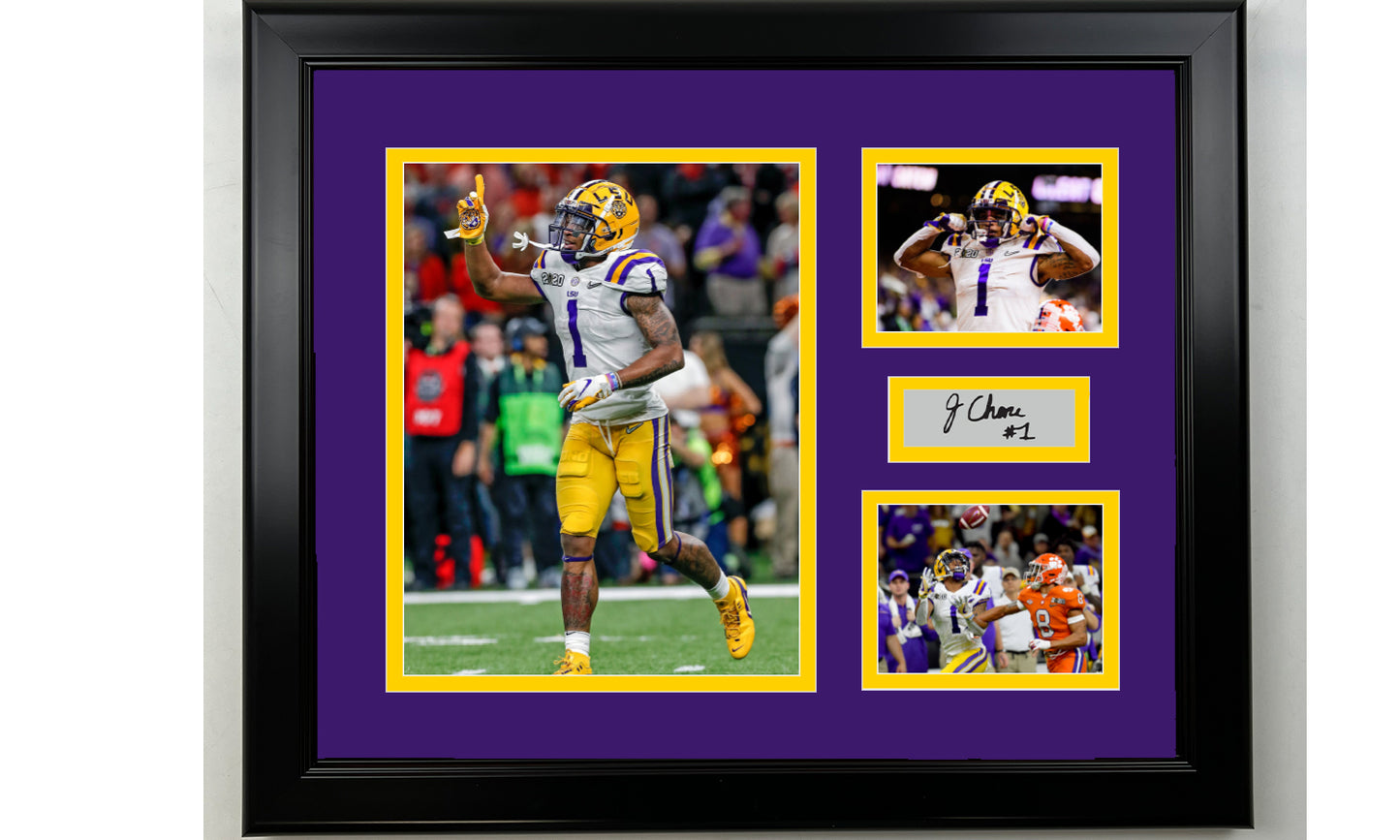 Framed Ja'Marr Chase LSU Facsimile Laser Engraved Signature NCAA Football 14x11 3 Photo Collage