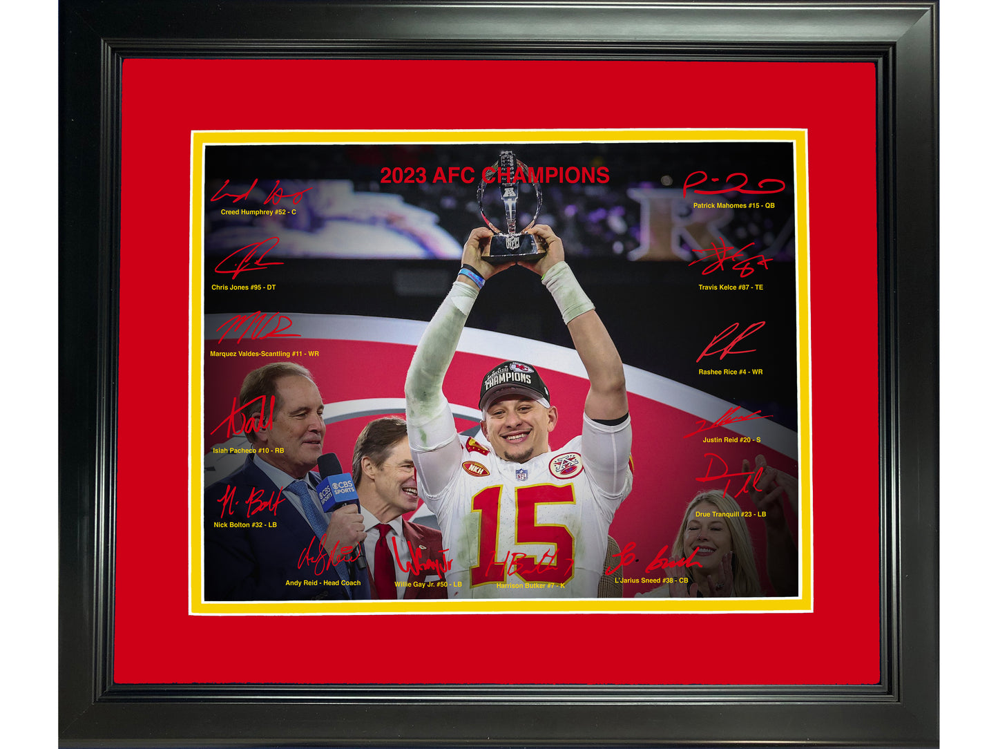 Framed Kansas City Chiefs 2023 AFC Champions Facsimile Signature Team Auto 15x12 Football Photo