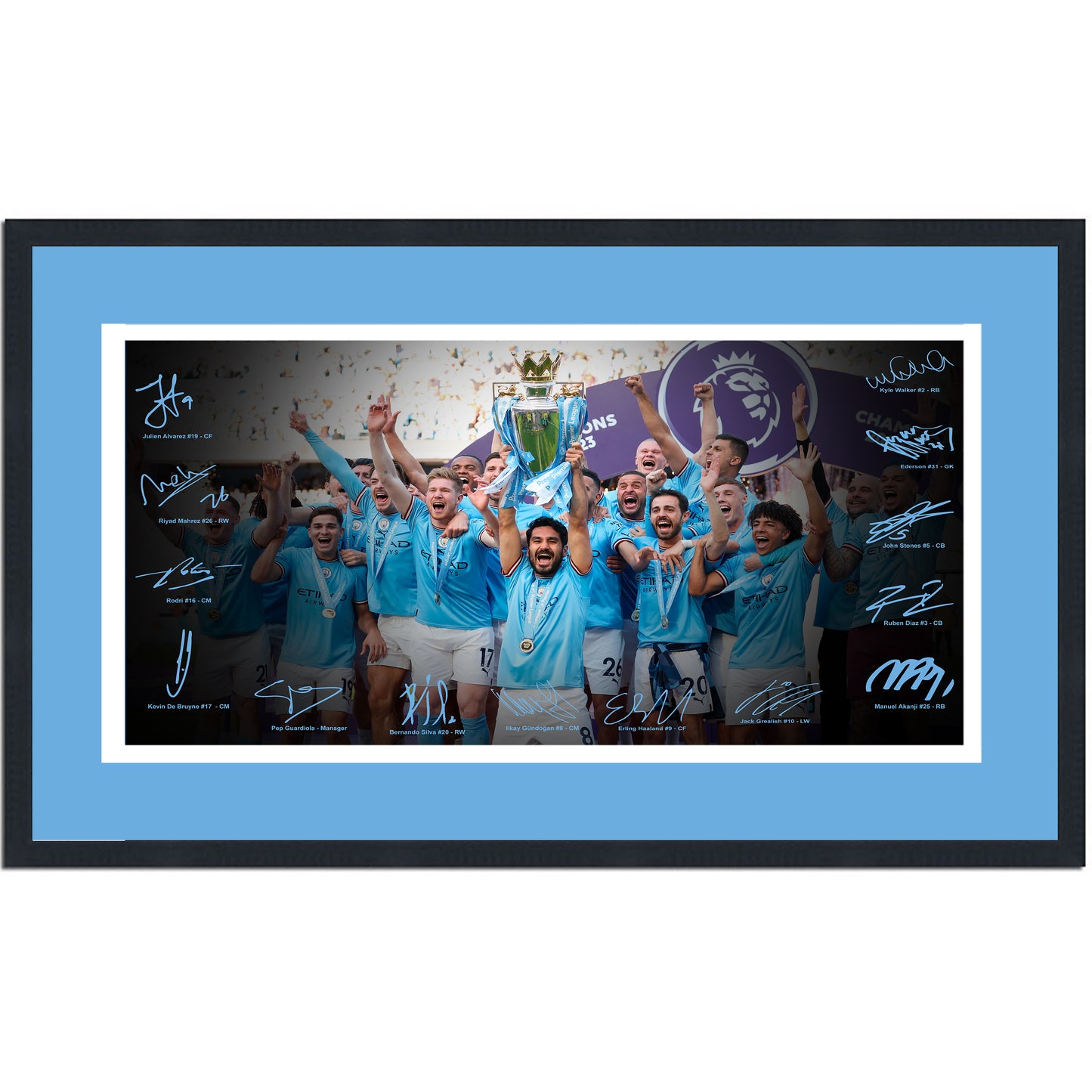Framed Manchester City 2022/2023 Premier League Champions Facsimile Signature Team Auto 16x24 Soccer Photo