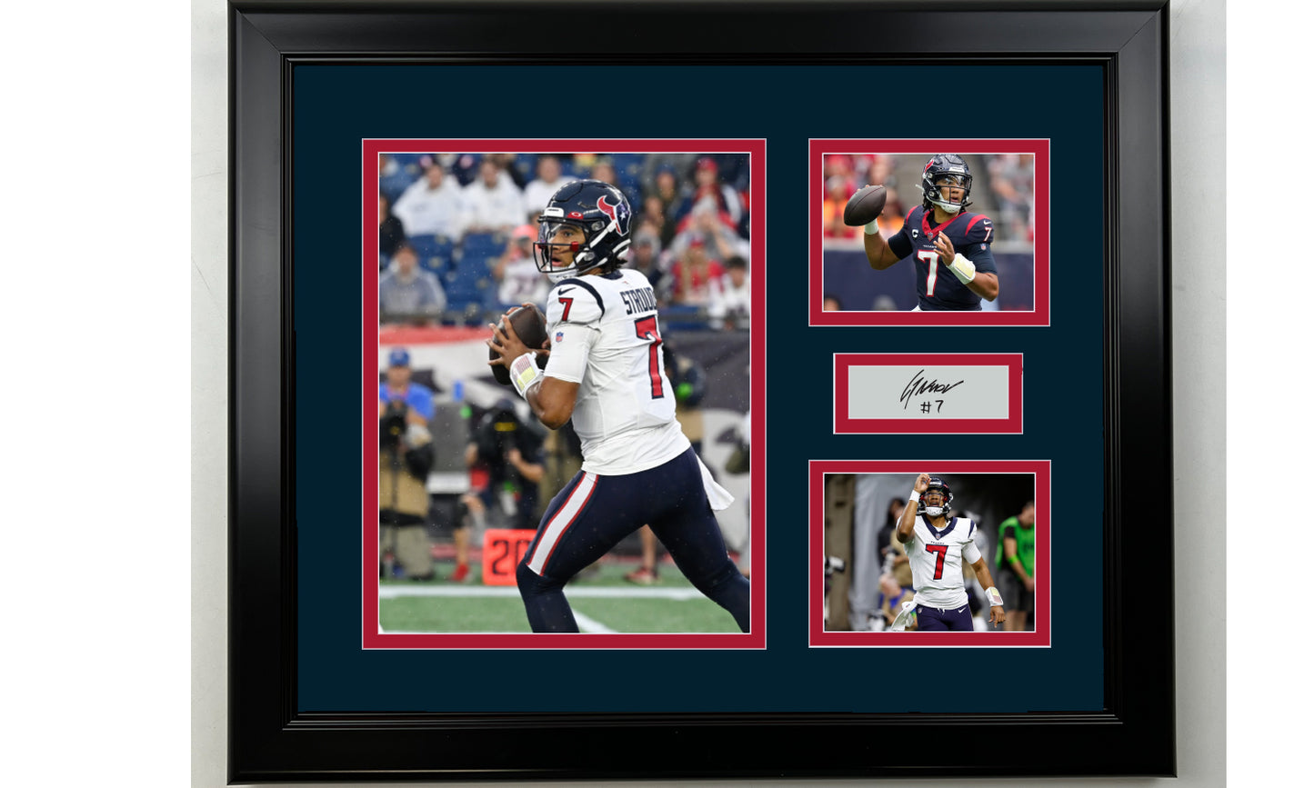 Framed C.J. Stroud Houston Texans Facsimile Laser Engraved Signature Football 14x11 3 Photo Collage