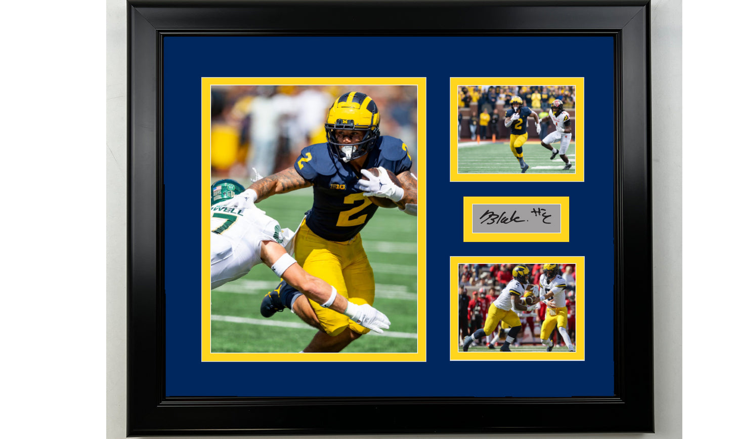 Framed Blake Corum Michigan Wolverines Facsimile Laser Engraved Signature Football 14x11 3 Photo Collage