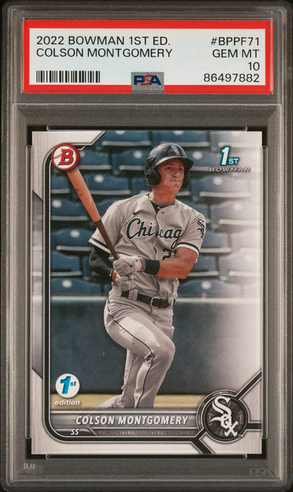 Graded 2022 Topps Bowman 1st Edition Colson Montgomery #BPPF71 Rookie RC Baseball Card PSA 10 Gem Mint