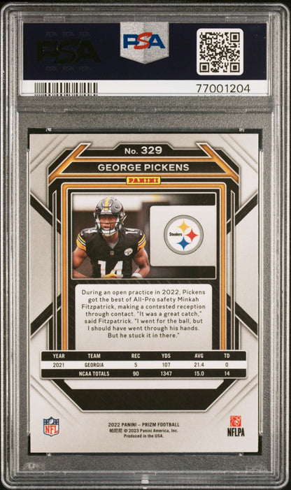 Graded 2022 Panini Prizm George Pickens #329 Rookie RC Football Card PSA 9 Mint