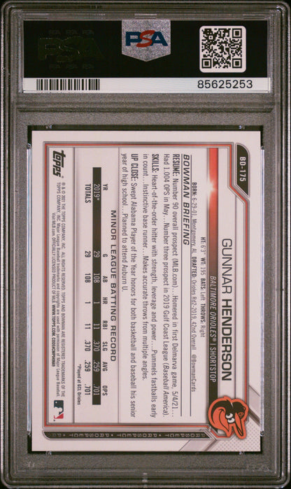 Graded 2021 Topps Bowman Draft Gunnar Henderson #BD175 Rookie RC Baseball Card PSA 8 Near Mint