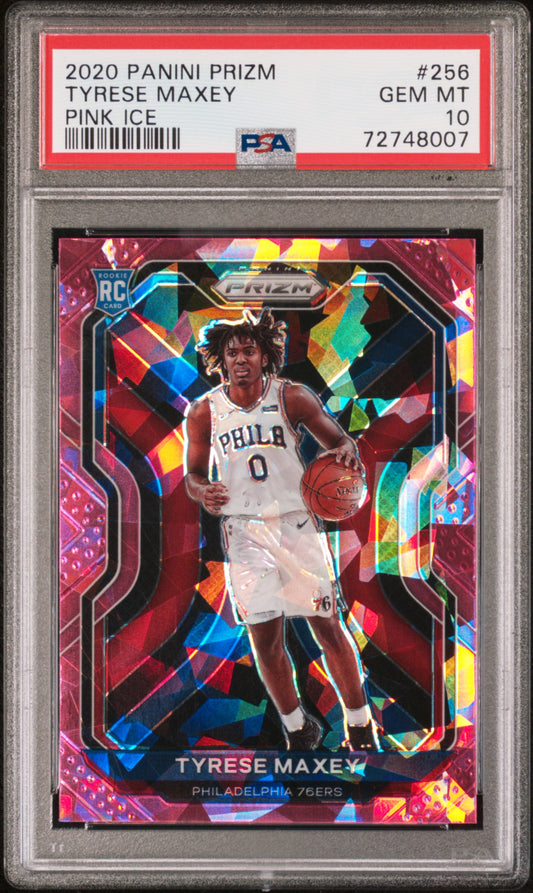 Graded 2020 Panini Prizm Tyrese Maxey #256 Pink Ice Rookie RC Basketball Card PSA 10 Gem Mint