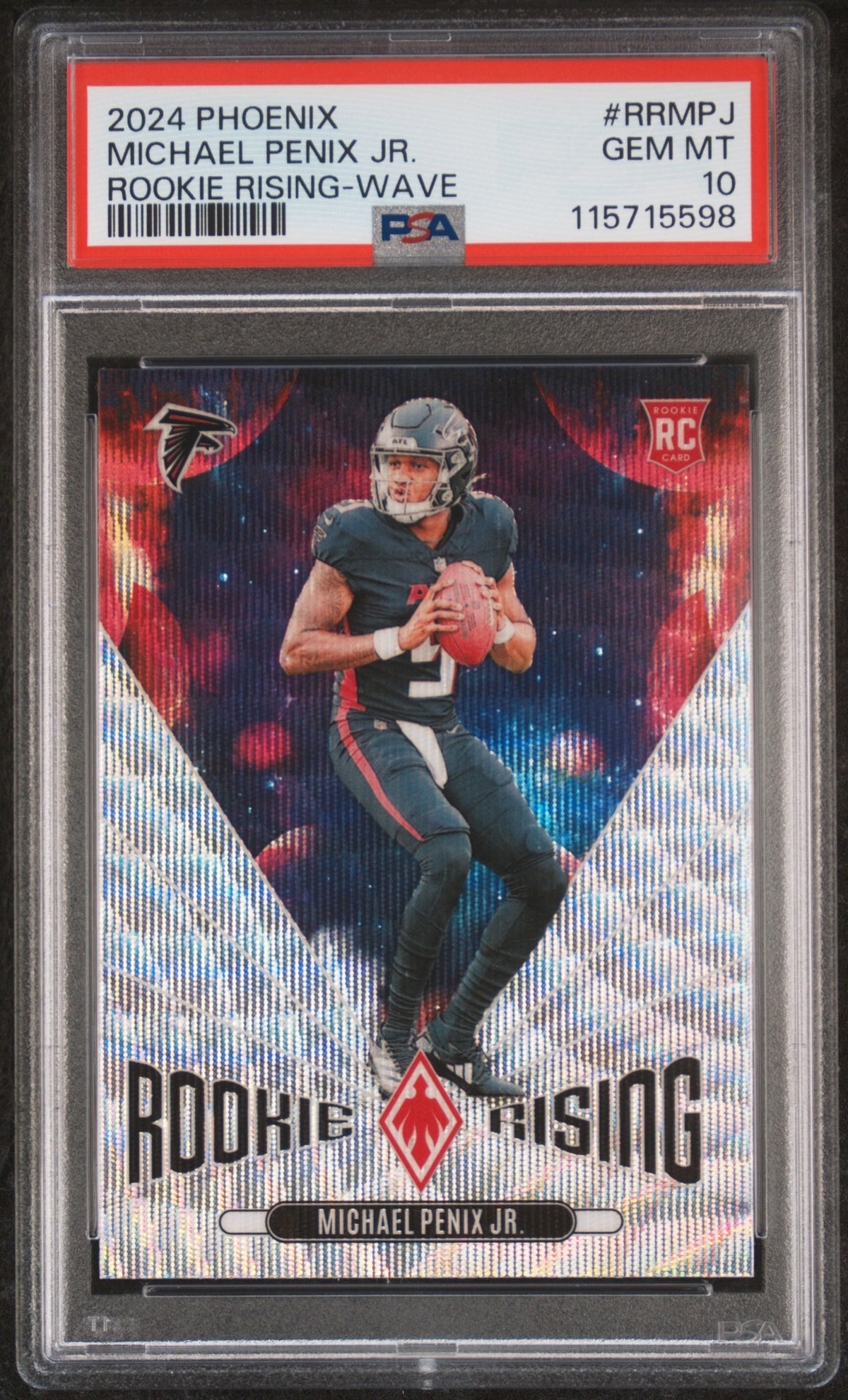 Graded 2024 Panini Phoenix Michael Penix Jr #RRMPJ Rookie Rising Wave Rookie RC Football Card PSA 10 Gem Mint