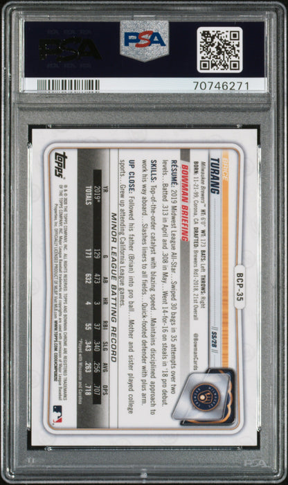 Graded 2020 Topps Bowman Chrome Brice Turang #BCP35 Prospects Blue Refractor #/150 Rookie RC Baseball Card PSA 10 Gem Mint