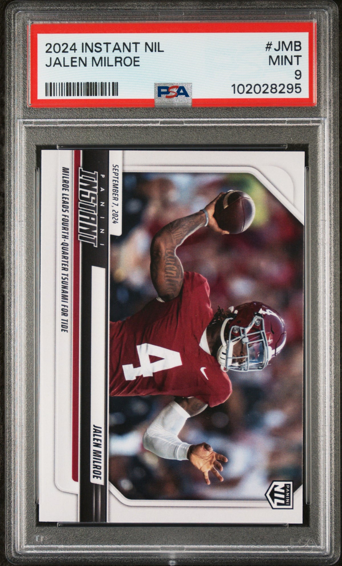 Graded 2024 Panini Instant NIL Jalen Milroe #JMB Rookie RC Football Card PSA 9 Mint