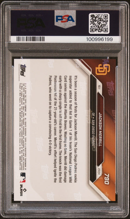 Graded 2024 Topps Now Jackson Merrill #790 Rookie RC Baseball Card PSA 10 Gem Mint
