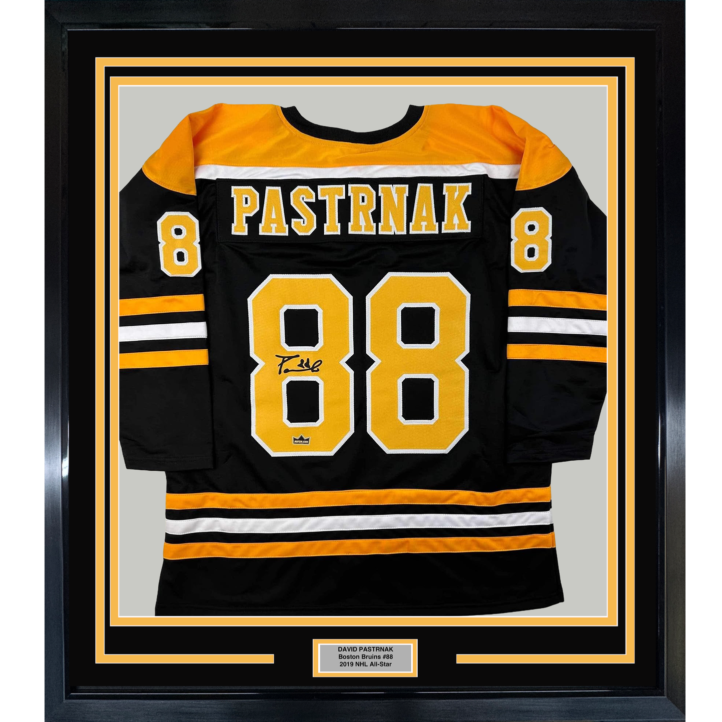 Framed Facsimile Autographed David Pastrnak 35x39 Boston Black Reprint Laser Auto Hockey Jersey