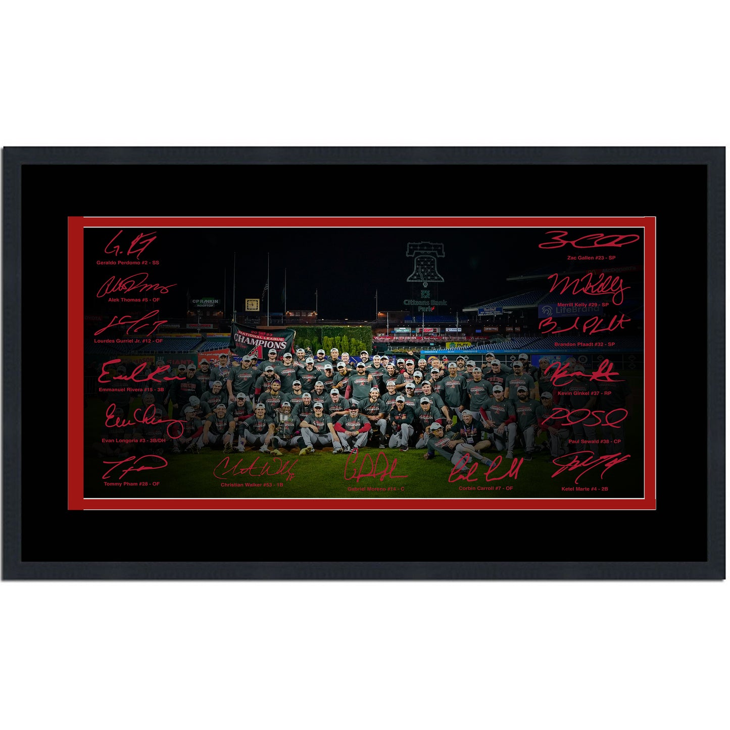 Framed Arizona Diamondbacks 2023 NLCS Champions Facsimile Signature Team Auto 16x24 Baseball Photo