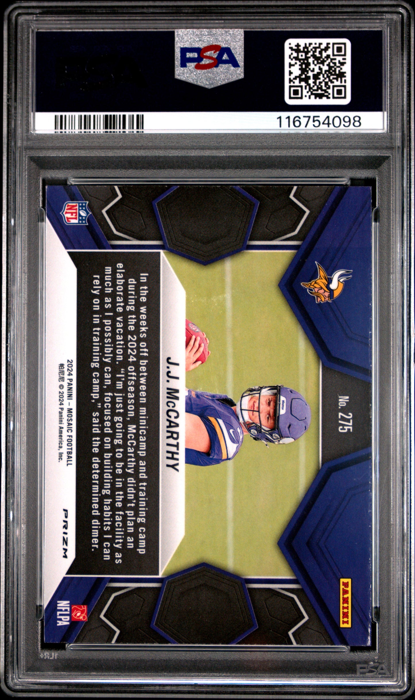 Graded 2024 Panini Mosaic JJ McCarthy #275 Reactive Blue Rookie RC Football Card PSA 10 Gem Mint