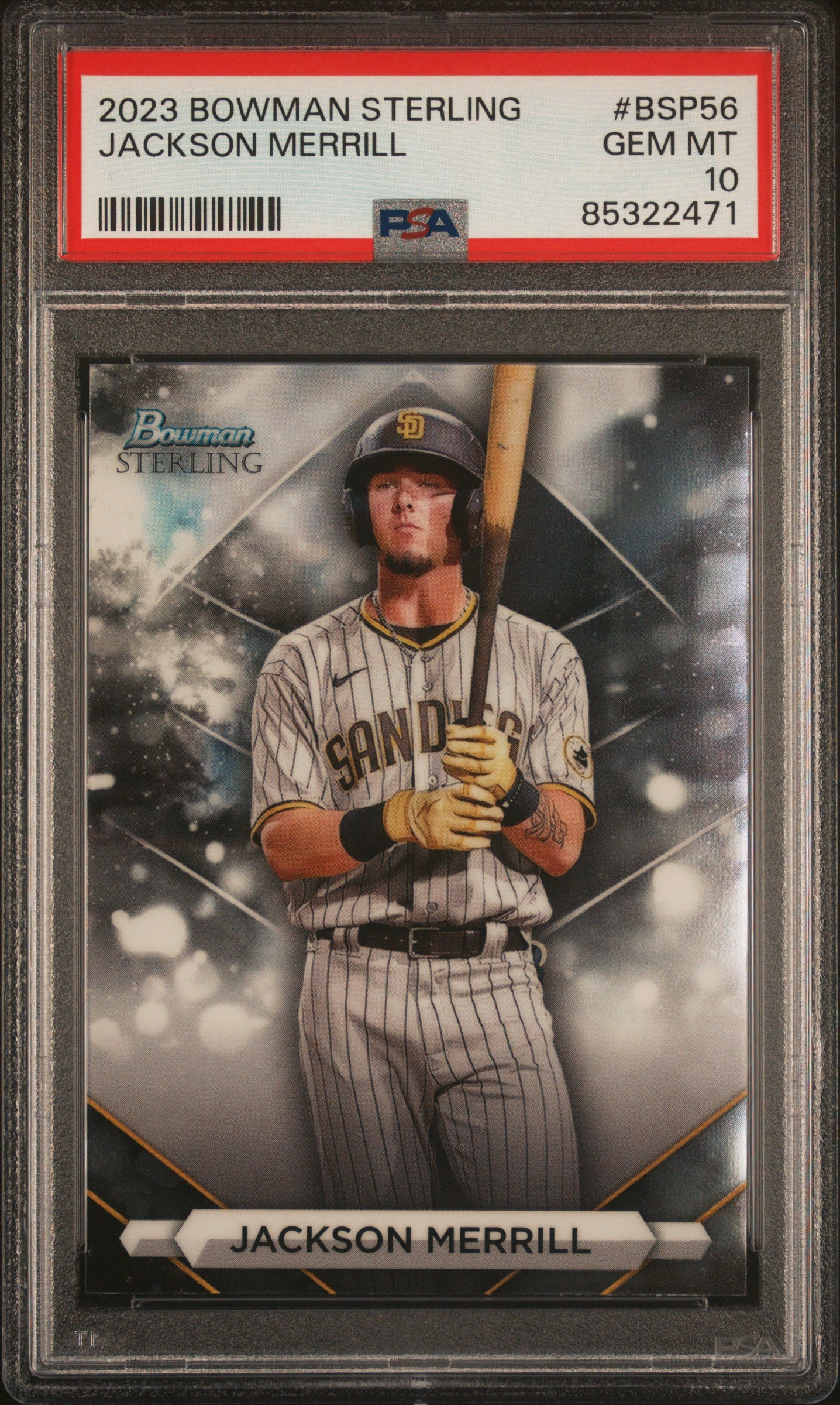 Graded 2023 Topps Bowman Sterling Jackson Merrill #BSP56 Rookie RC Baseball Card PSA 10 Gem Mint