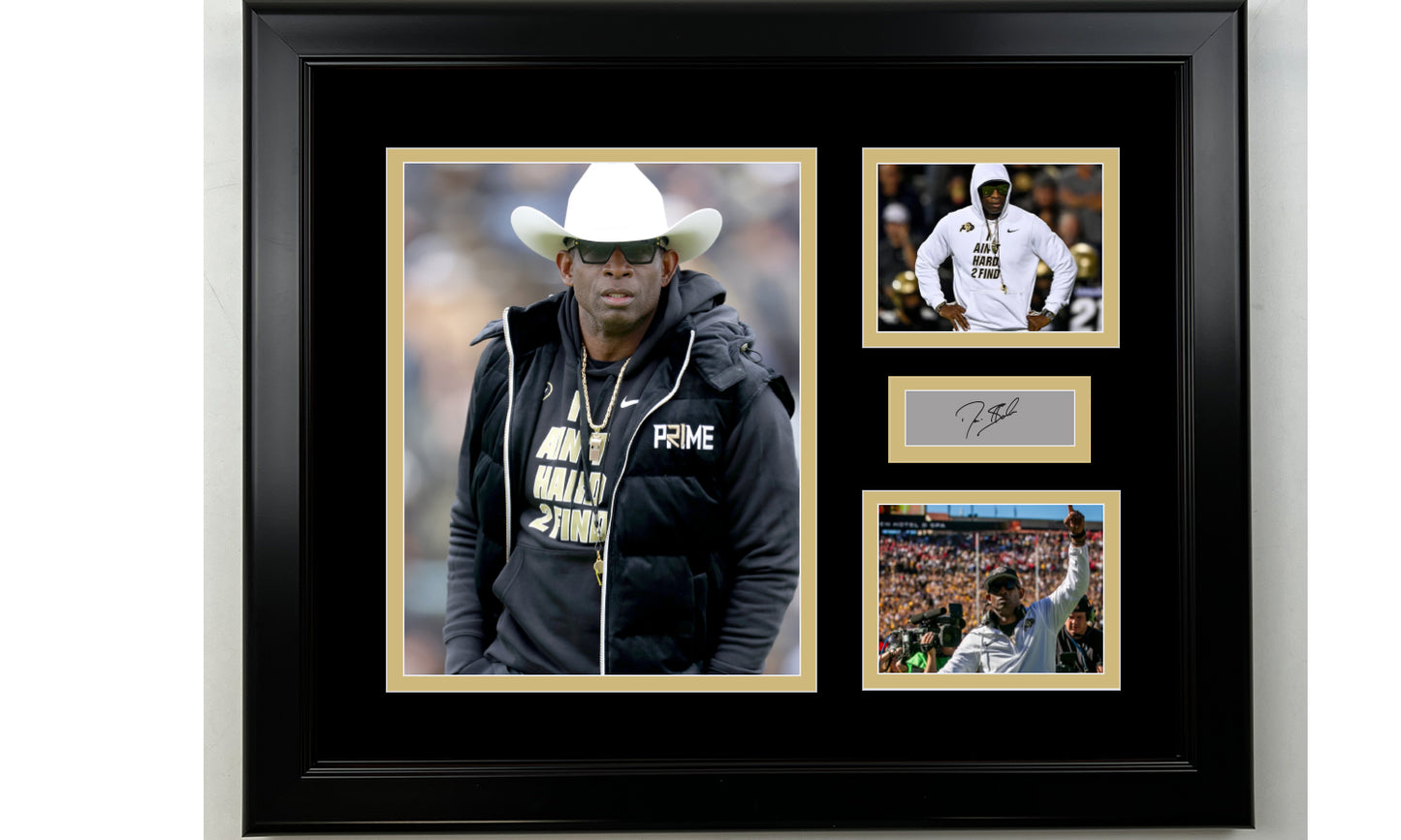 Framed Deion Sanders Coach Prime Colorado Buffaloes Facsimile Laser Engraved Signature NCAA Football 14x11 3 Photo Collage