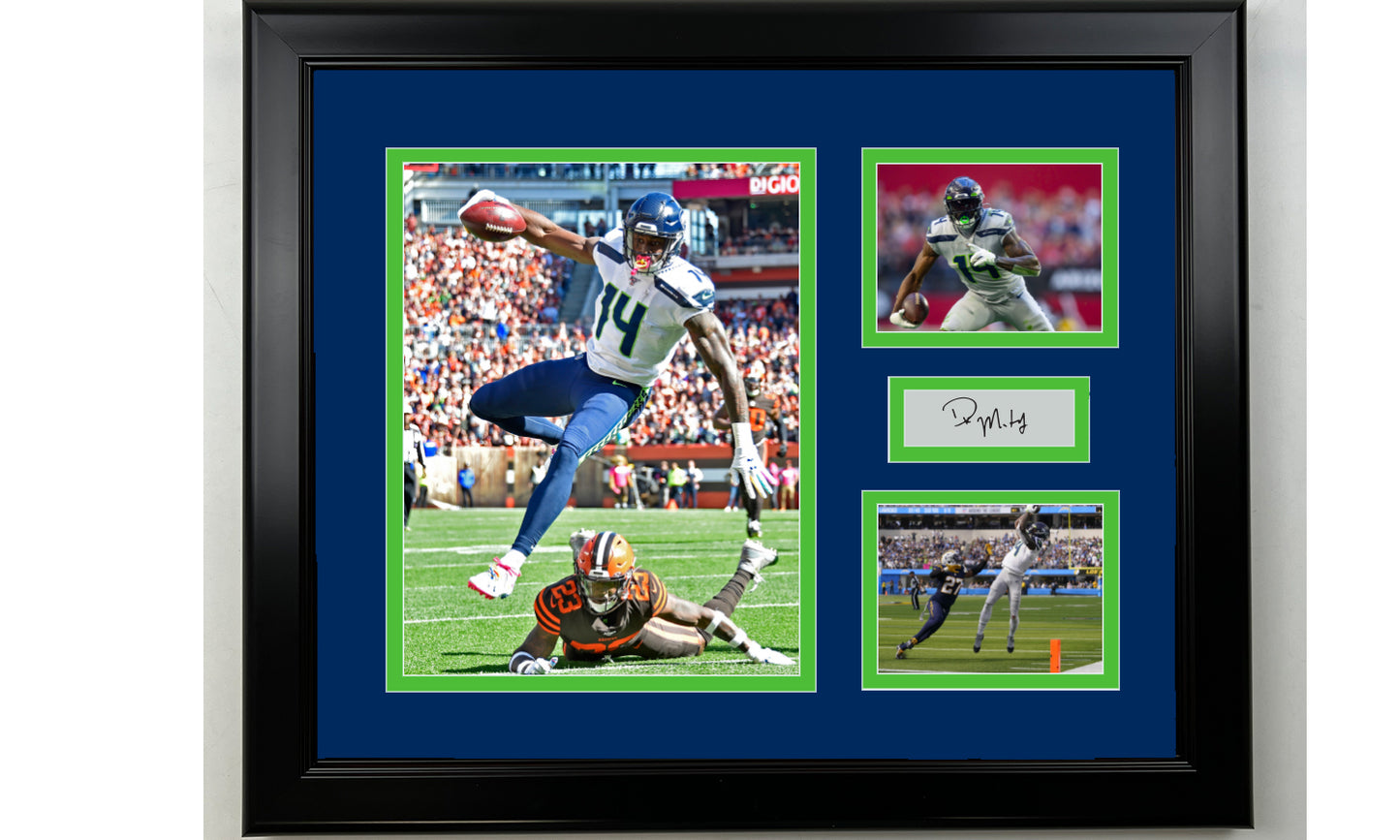Framed DK Metcalf Seattle Seahawks Facsimile Laser Engraved Signature Football 14x11 3 Photo Collage