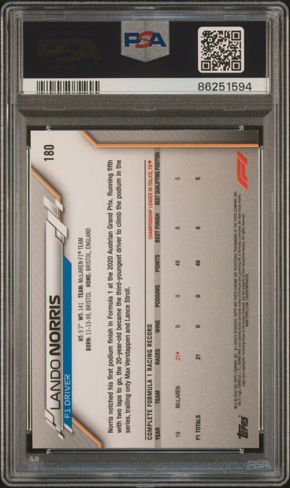 Graded 2020 Topps Chrome Formula 1 Lando Norris #180 Rookie RC F1 Racing Card PSA 10 Gem Mint