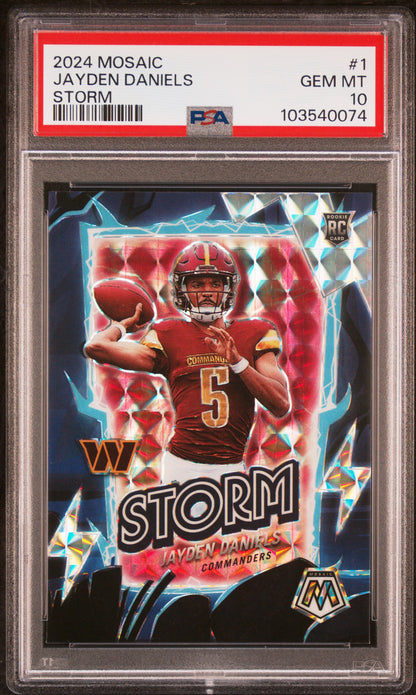 Graded 2024 Panini Mosaic Jayden Daniels #1 Storm Rookie RC Football Card PSA 10 Gem Mint