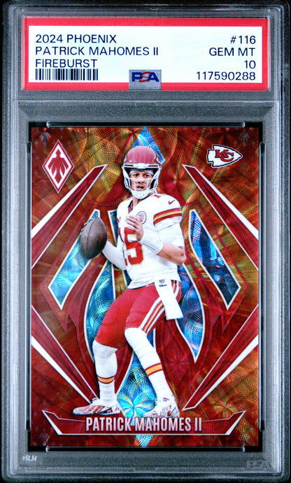 Graded 2024 Panini Phoenix Patrick Mahomes II #116 Fireburst /350 Football Card PSA 10 Gem Mint